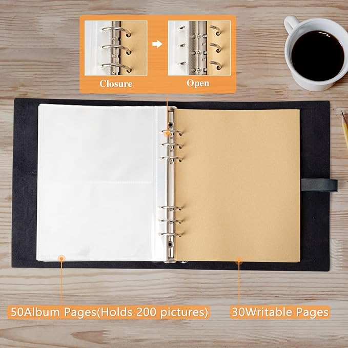 Photo Album 4x6 200 Photos,Genuine Leather Photo Albums with Writing Space with 30 Writing Paper, Travel Family Wedding Kids Graduation Ultrasound Baby Picture Album Scrapbook Photo Album（Love Tree）