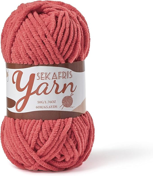 Fluffy Velvet Yarn for Crocheting，Baby Blanket Yarn for Crocheting Soft，50g(65.6yds) Amigurumi Yarns，Plush Chenille Crochet Yarns，Puzzle Yarn for Crochet Weaving Craft(Watermelon Red)