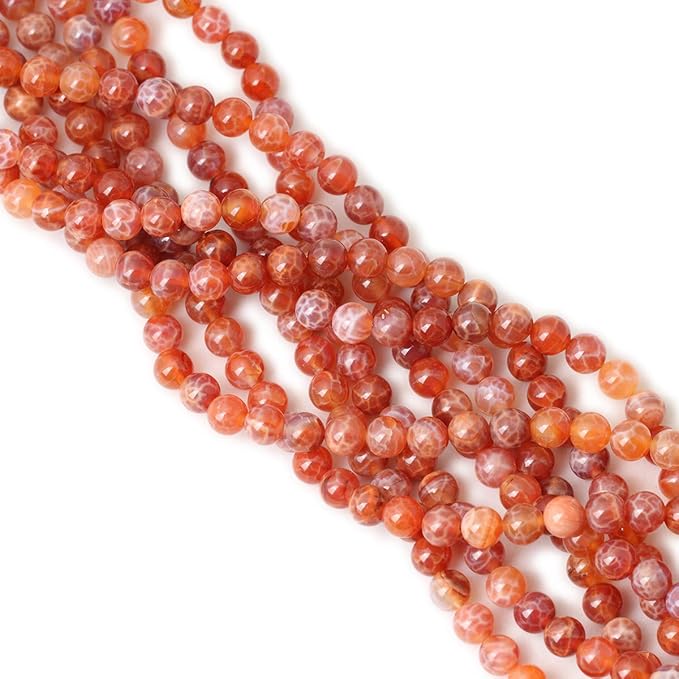 45PCS 8mm Natural Red Dragon Vein Agate Round Loose Beads for Jewelry Making 1 Strand 15 inch