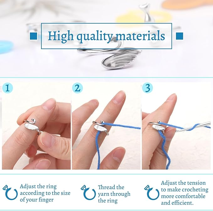 11 Pcs Crochet Ring, Adjustable Knitting Tension Rings, Finger Loop Yarn Rings Crochet Ring for Finger, Cat Guide Knitting Thimble, Faster Knitting Accessories for Mother Grandma