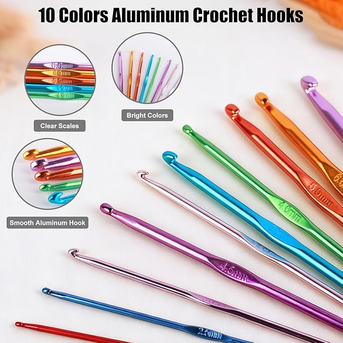 Crochet Needles Set, 54 Pack Crochet Hooks Set Crochet Kits for Beginners, Ergonomic Crochet Beginner Kit with Storage Case, Knitting Needles, Hand Craft Knitting Accessories for Crocheters