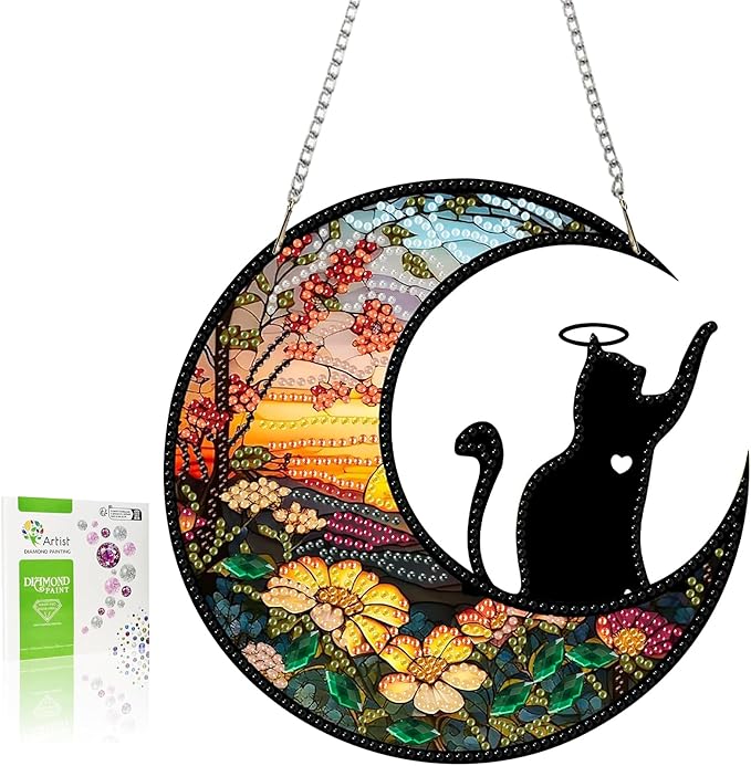 GUMITOON Diamond Art Kits for Adults-Hanging Cat Full Drill Diamond Dots Paintings for Beginners, Round 5D Paint with Diamonds Pictures Gem Art Painting Kits DIY Crafts Kits QCY-105