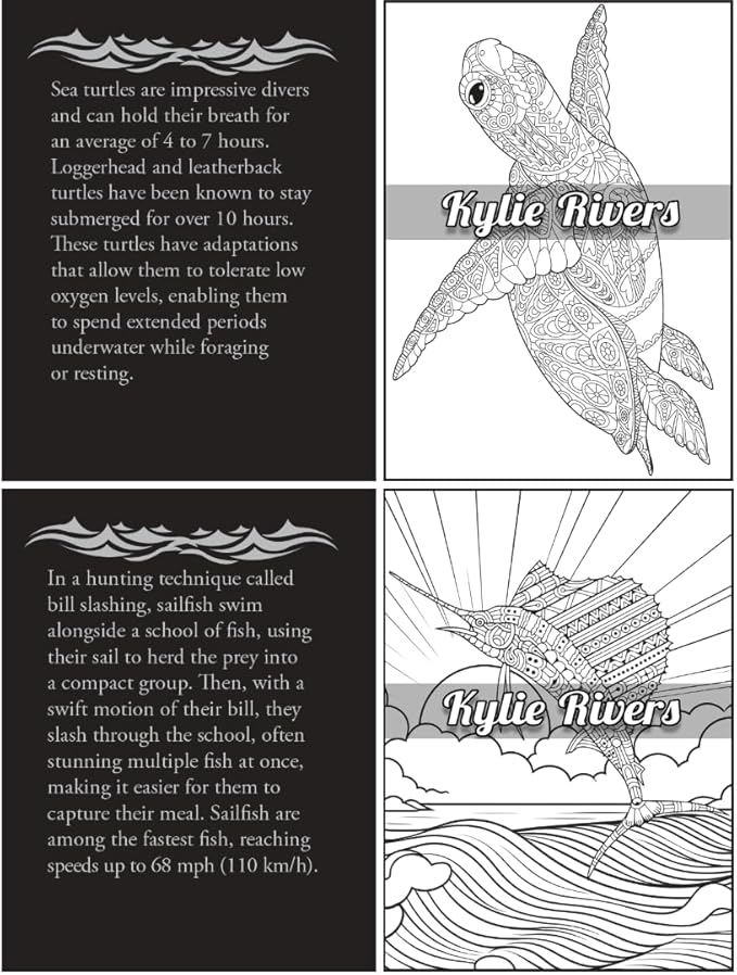 100 Ocean Animals: Relaxing Adult Coloring Book for Women & Men - Spiral Bound | Fun Facts & Stress Relief Coloring of Octopuses, Whales, Dolphins, Sea Turtles, Sharks, Stingrays, Axolotls & More