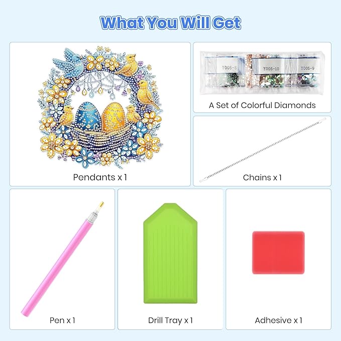 MOGTAA Easter Egg Diamond Art Hanging Kits for Adults Beginners, Flwoers Landscape Diamond Art Suncatchers, 5D Special Shape Animal Diamond Painting Window Pendant Kit for Home Garden Wall Decor