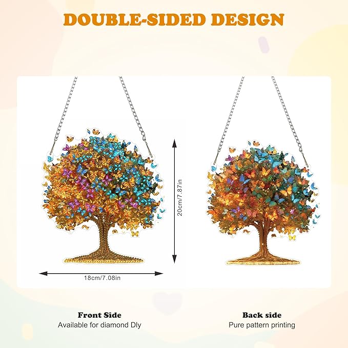 HEIBAGO Tree of Life Diamond Art Hanging Kits for Adults,Butterfly Diamond Art Suncatchers,5D Special Shape Diamond Painting Pendant,DIY Window Ornament Gifts for Home Garden Door Wall Decor 8.3x8.3In