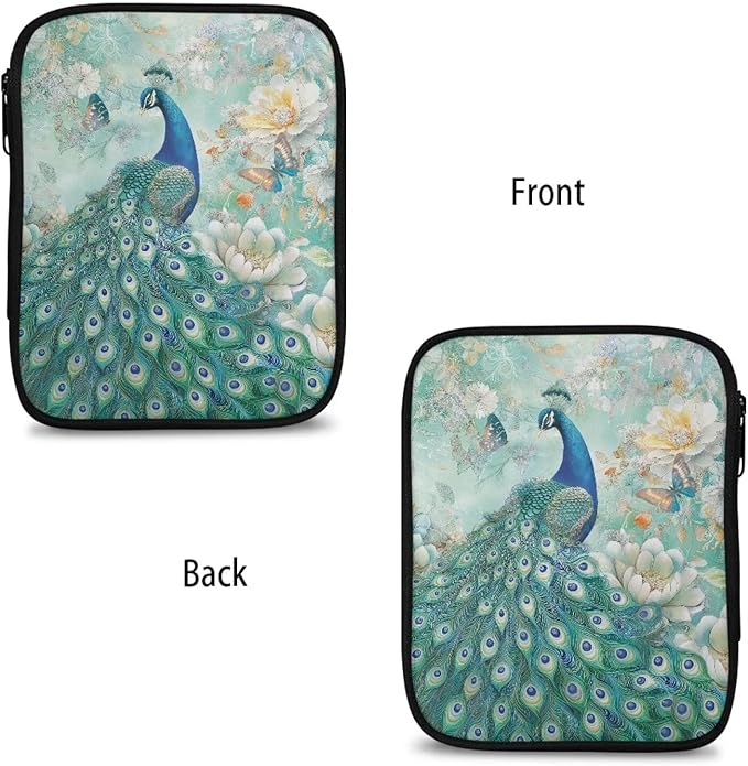 Hechitok Peacock Floral Empty Crochet Hook Case Portable Travel Crochet Storage Bag Organizer Zipper Bags with Web Pocket and Crochet Holder Slots for Crochet Knitting Accessories