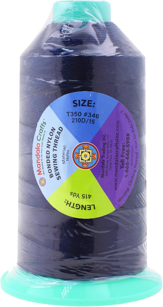 Mandala Crafts Size 346 210D T350 Bonded Nylon Thread - Dark Blue 415 YDs Tex 350 Heavy Duty Sewing Threads for Leather, Jeans, Weaving, Outdoor Marine Upholstery