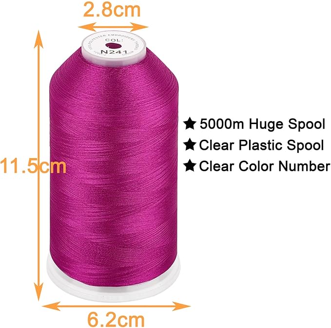 New brothread - Single Huge Spool 5000M Each Polyester Embroidery Machine Thread 40WT for Commercial and Domestic Machines - Peony Purple(Janome Color)