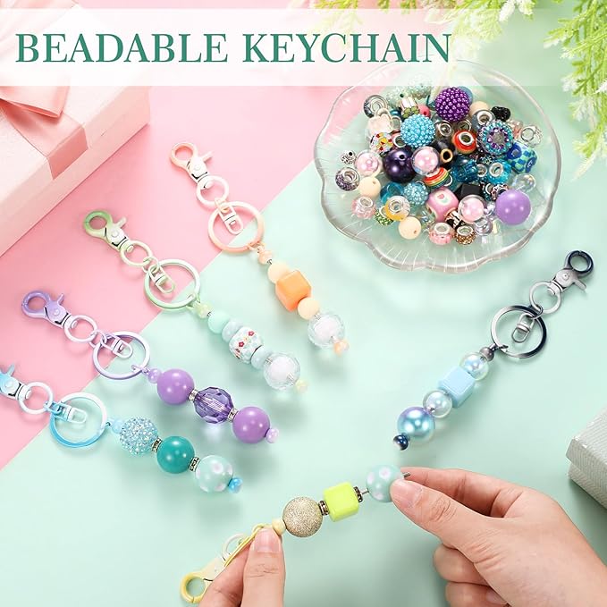 Tondiamo 24 Pcs Beadable Keychain Bars Bulk Beads for Keychain Making Kit Gifts for Women Men DIY Crafts(Gradient Color)