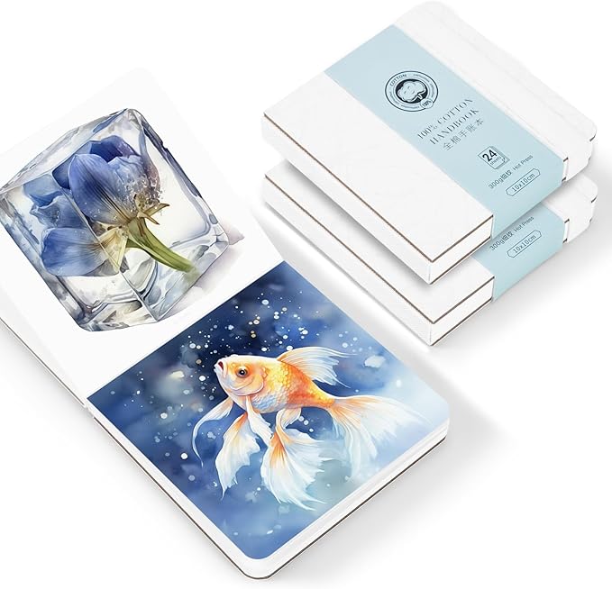 Lightwish 2 Pack Square Watercolor Journal, 100% Cotton Hot Press Watercolor Paper,140lb/300gsm Acid-Free,48 Sheets 3.94x3.94” Small Sketchbook for Adults, Students, and Kids