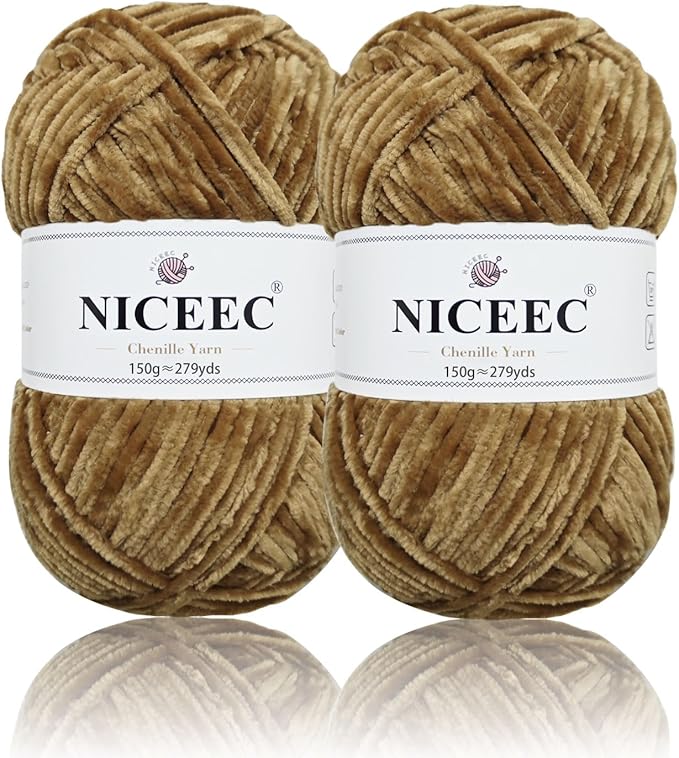 NICEEC 2 Skeins Soft Chenille Yarn Blanket Yarn for Knitting Fancy Yarn for Crochet Weaving DIY Craft Total Length 2×255m (2×279yds, 2×150g)_Dark Brown