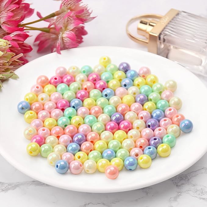 bonny boxx 200pcs 10mm smooth mix ab color acrylic round beads, plastic resin bubblegum balls chunky gumball beads for necklace and bracelet making, crafting supplies