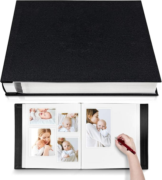 Large Photo Album Self Adhesive 4x6 8x10 10x12 13"x12.8" Magnetic Scrapbook Album 12.6"x11" Inch 40 Pages Linen Cover DIY Photo Album with A Metallic Pen and DIY Stickers(Black)