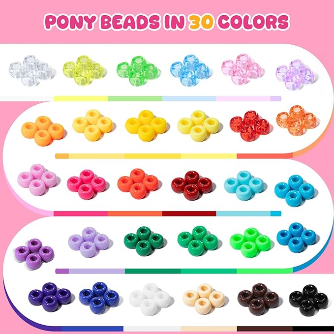 Simetufy 6000Pcs Pony Beads, 30 Colors 6x9MM Kandi Beads Bulk for Crafts Bracelet Making Hair Braiding Jewelry Key Chains DIY Crafts Christmas Gifts (3.44lb, Stack Box)