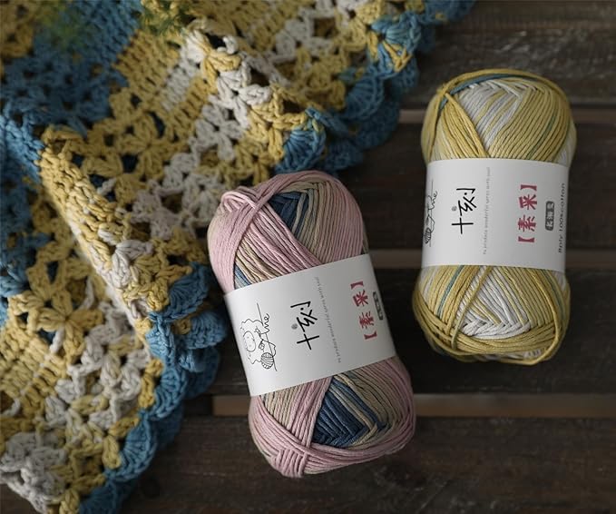 Fine Knitted and Crocheted Cotton Yarn, 100% Long Staple Cotton Yarn Multicolour Gradient Yarn, Infant Sports, 2 Packages 100 g/3.52 oz (50 g/162 yds per Strand) - sc05