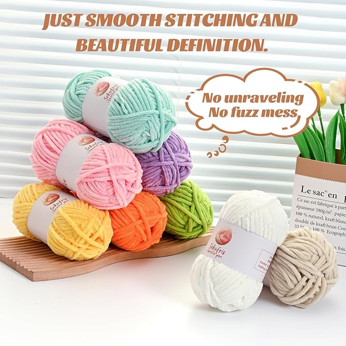 2 Pack Chunky Chenille Yarn for Crocheting, Baby Yarn for Crocheting Soft Blanket, 174.9 yds /7 oz Crochet Yarn, Bulky 5 Amigurumi Yarns, Fluffy Velvet Yarns for Knitting Crafts (2 Milky White)