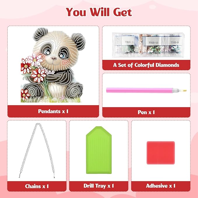 GHHKUD Hanging Diamond Art Panda Pendants Kits, DIY Hanging Decoration Double Sided Animals Diamond Pinting Ornaments for Adults Kids Gifts for Home Decor