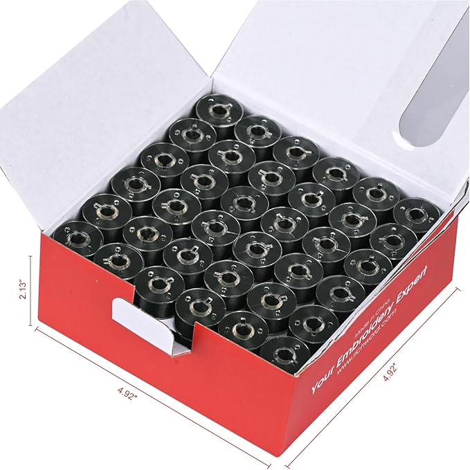 Poolin Prewound Bobbins Richword Selected 144pcs (Class 15) Size A Plastic Sided, 70D/2(60WT) Polyester Bobbin Thread for Single Needle Embroidery and Sewing Machine, Black