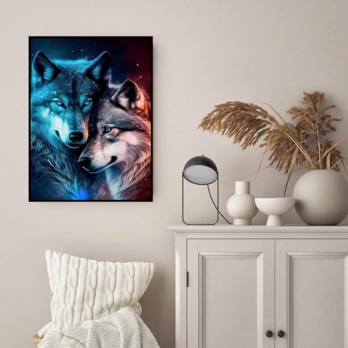 igoodom Wolf Diamond Art Kits for Adults, Wolf Diamond Painting Kit, Full Drill Round Diamond Art Kits, DIY Gem Art and Crafts for Home Wall Decor Gift 12x16inch