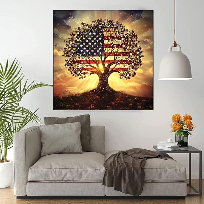 WUSARPLY Ancient Tree Diamond Painting Kits for Adults, DIY American Flag Diamond Art Kits Full Drill Diamond Dots Paint with Diamonds Gem Arts and Crafts for Beginner Home Wall Decor