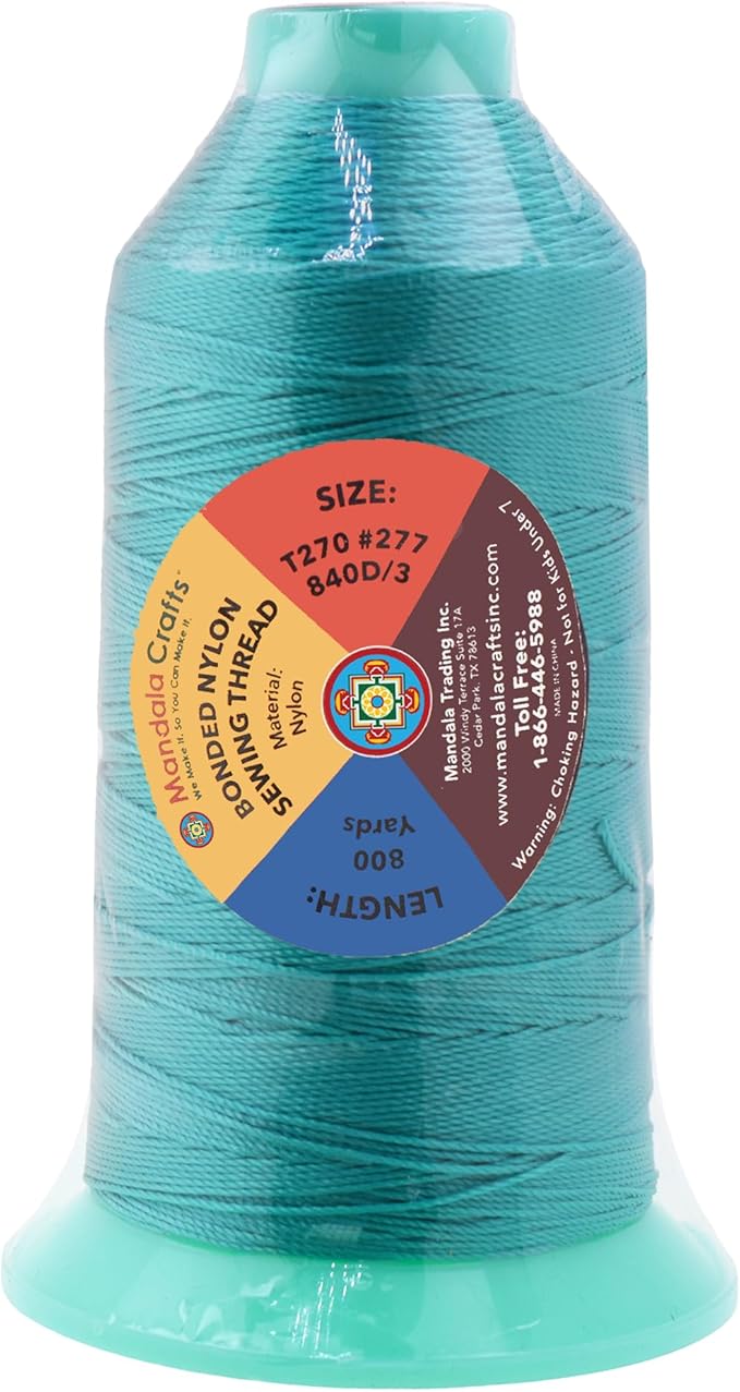 Mandala Crafts Size 277 840D T270 Bonded Nylon Thread - Turquoise 800 YDs Tex 270 Heavy Duty Sewing Threads for Leather, Jeans, Weaving, Outdoor Marine Upholstery