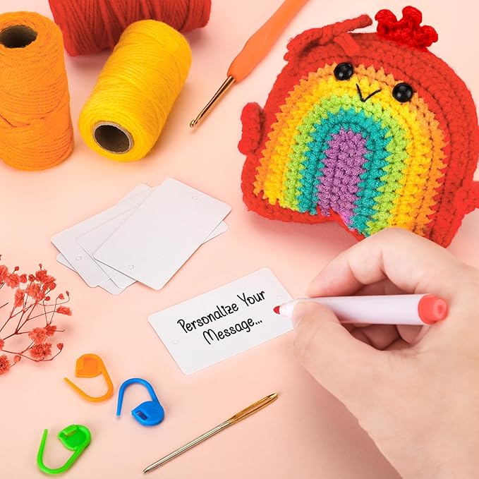 Agantree art Crochet Kit for Beginners Kids Teens Adults Rainbow Crochet Kits with Step-by-Step Video Tutorials, DIY Custom Easter Basket Stuffers Gifts Birthday for Girls Friends Women (40%+ Yarn)