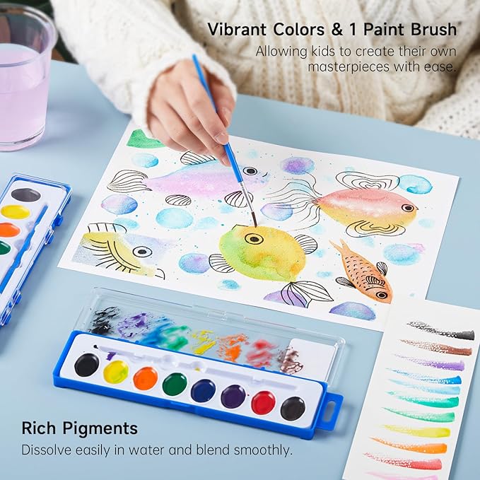Shuttle Art 40 Pack Watercolor Paint Set, 8 Colors Watercolor Paint with Paint Brushes for Kids and Adults, Washable Paint for Classroom, Parties, Kindergarten and Art Activities