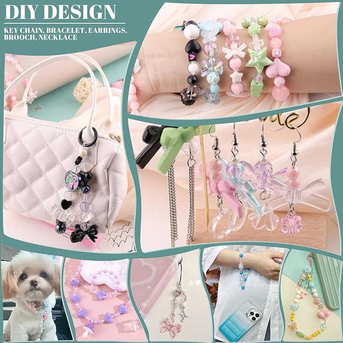 200-260pcs tinkrstuff assorted purple acrylic beads for bracelet making, cute beads for jewelry making flower bow butterfly candy gummybear aesthetic bracelet charms, diy necklace keychain phone charm