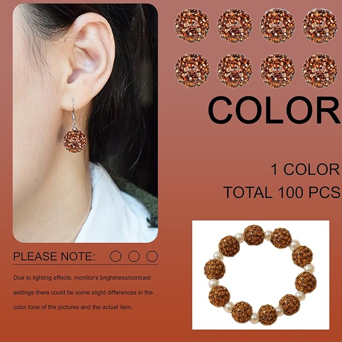 Grade A Brown Rhinestone Beads for Baseball Necklace-Round Disco Ball Bead Rhinestone Clay Beads for Earring Jewelry Making,Necklace Bracelet,DIY Craft Supplies 10mm (200 pcs)