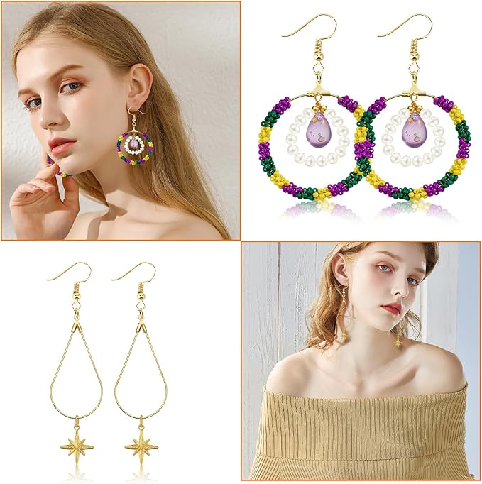 380pcs earring making kit for jewelry making, with teardrop round beading hoop,earring hooks,jump rings,earring backs for diy earrings jewelry craft supplies(k gold, 2 sizes)