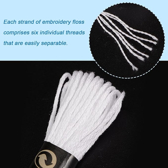 HARFINGTON 12 Skeins Embroidery Floss 8m Each Egyptian Long Fiber Cotton Cross Stitch Thread 26S/2x6 for Embroidery Projects Bracelet, White