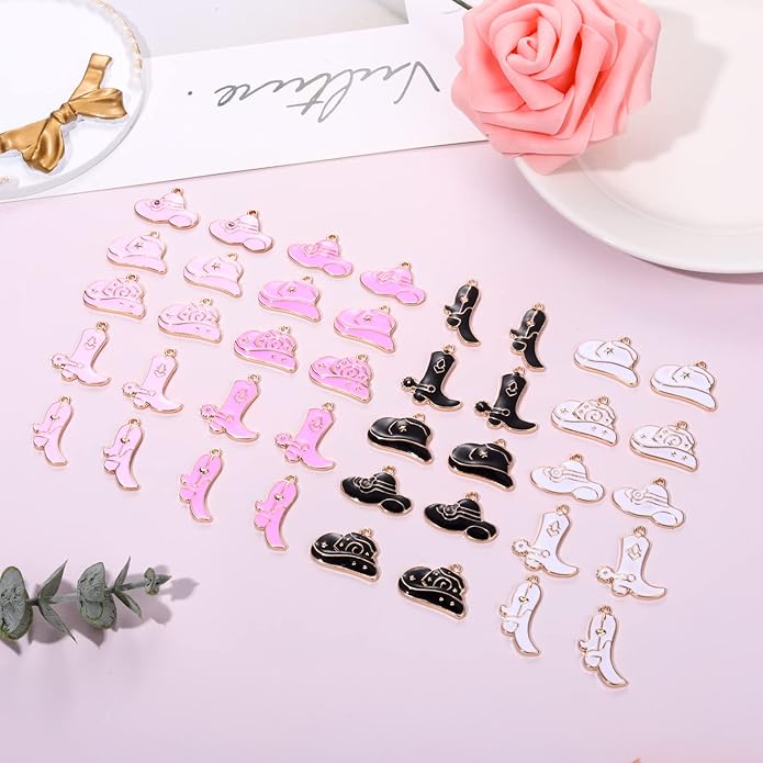 NVENF 36PCS Cowboy Boot Charms for Jewelry Making, Enamel Western Cowgirl Boot Hat Pendant Charms for Necklace Bracelet Earring Making DIY Crafts