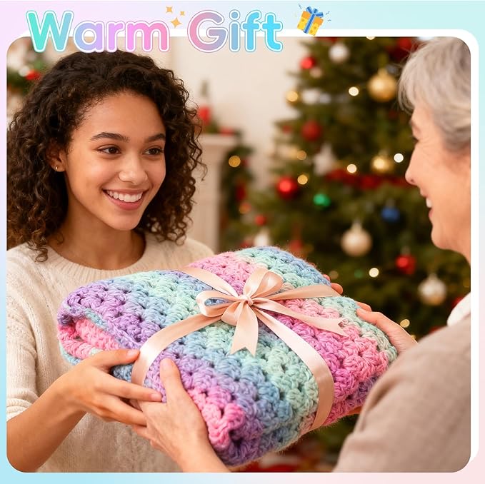 Aeelike Blanket Crochet Kit for Beginners, Super Easy Crochet Blanket Kit with Soft & Colorful Gradient Yarns Detailed Video Tutorials Crocheting Accessories, Aurora Purple Gradient & Ideal Gift