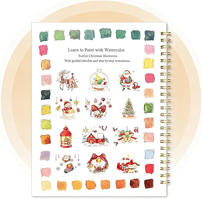 Watercolor Workbook for Beginners - Complete Watercolor Painting Kit with 12 Color Paint Set & Brush | Step-by-Step Art Book for Adults, Hobby Gift for Friends