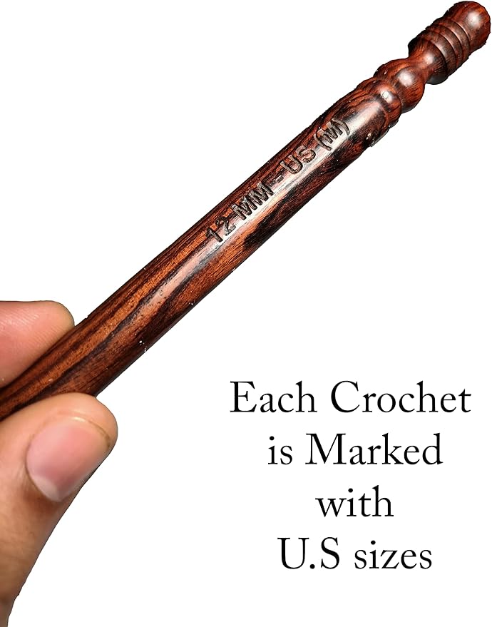 Rosewood Crochet Hook Set | 15PCS (3.5MM-25MM) | Handmade Wooden Needles | Engraved Sizes | Smooth Grip for Knitting, Crocheting, Yarn & Wool | Perfect for DIY Craft Projects & Gifts