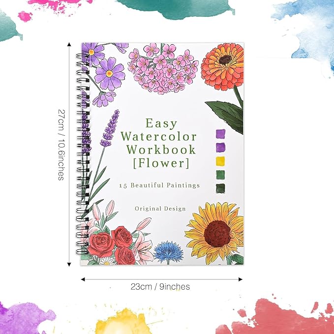 Watercolor Workbook,15 Flower Patterns of Original DIY Designs,Beginner-Friendly Water Color Workbooks,Water Coloring Book for Adults