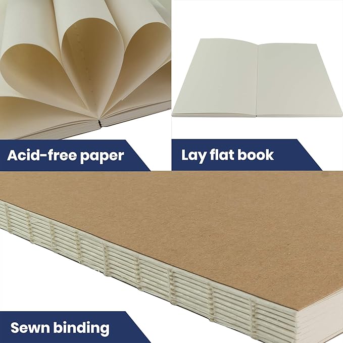 LayFlat Sketchbook - 5.5 x 8.25 Inches - Kraft Blank Note Book, 64 Sheets, Thick 100gsm Paper…