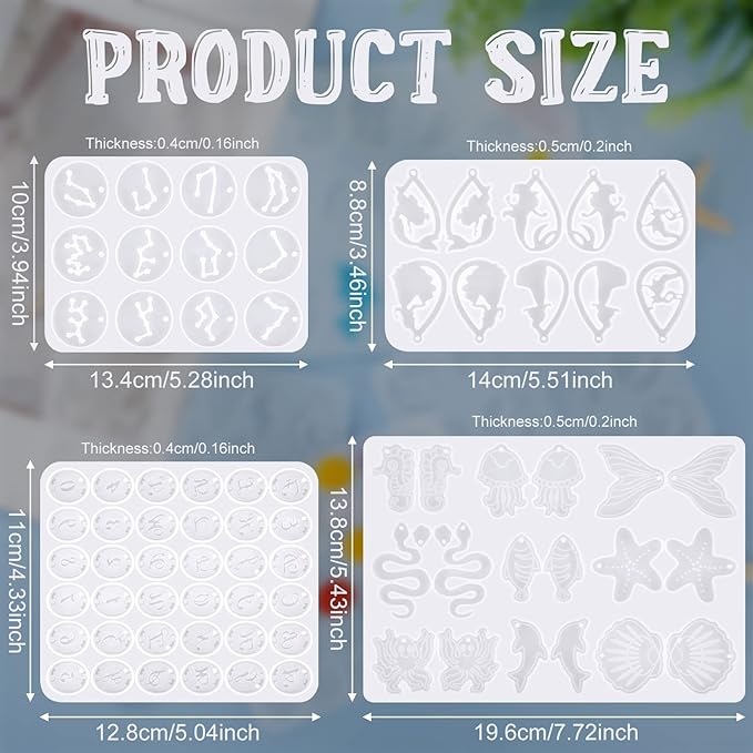 Patelai 4 Pcs Resin Earring Molds Irregular Shaped Earrings Silicone Mold for Epoxy Resin Dangle Drop Jewelry Making Kit for Women DIY Crafts Necklace Pendants Keychain(Mermaid Ocean)