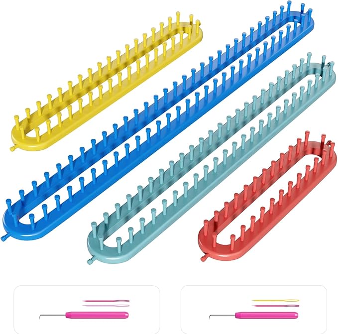 cureder Knitting Loom Long Knitting Loom Kit- Set of 4 Plastic Looms Knitting with 2 Knitting Yarn Loom Needle and 2 Plastic Loom Pick, Fit Craft Kit Tool for Giveaways Souvenirs, Gifts