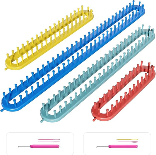 cureder Knitting Loom Long Knitting Loom Kit- Set of 4 Plastic Looms Knitting with 2 Knitting Yarn Loom Needle and 2 Plastic Loom Pick, Fit Craft Kit Tool for Giveaways Souvenirs, Gifts