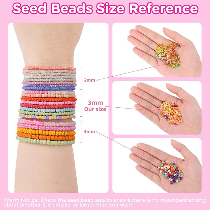 Funtopia 3mm Seed Beads Uniform, 39 Colors 8200pcs Small Beads for Jewelry Making, Friendship Bracelet Bead for Girls Adults