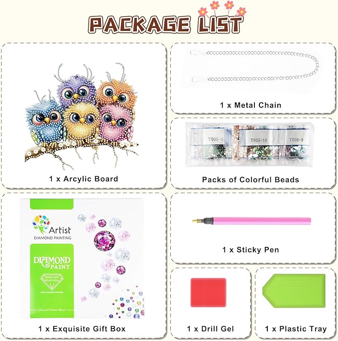 KEYIFA Diamond Painting Kit, DIY Colorful Bird Diamond Art Hanging for Adults Beginner, Gem Arts Pendant Special Shaped Rhinestone Window Ornaments Wall Door Garden Decoration Gift, Double Sided