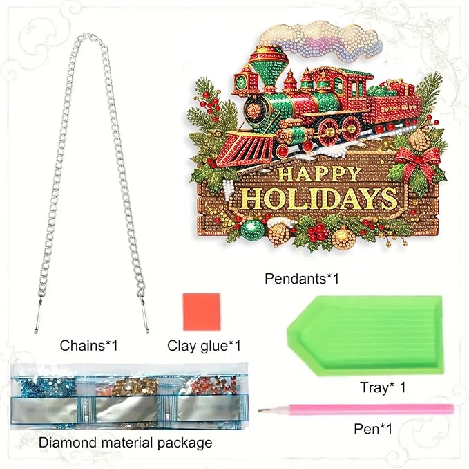 SHLUHA Diamond Art Kits for Adults Diamond Art Happy Holidays Design Special Shape Acrylic Hanging Pendant Crystal Mosaic Home Wall Door Window Decor with Chain Handmade Christmas Gift (LL072)