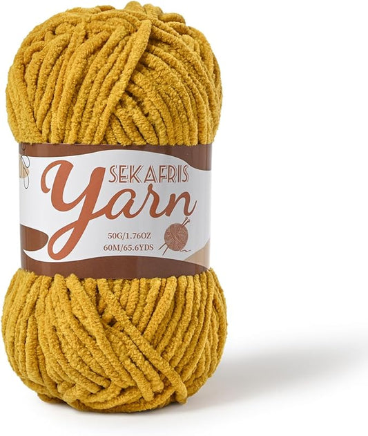 Fluffy Velvet Yarn for Crocheting，Baby Blanket Yarn for Crocheting Soft，50g(65.6yds) Amigurumi Yarns，Plush Chenille Crochet Yarns，Puzzle Yarn for Crochet Weaving Craft(Turmeric)
