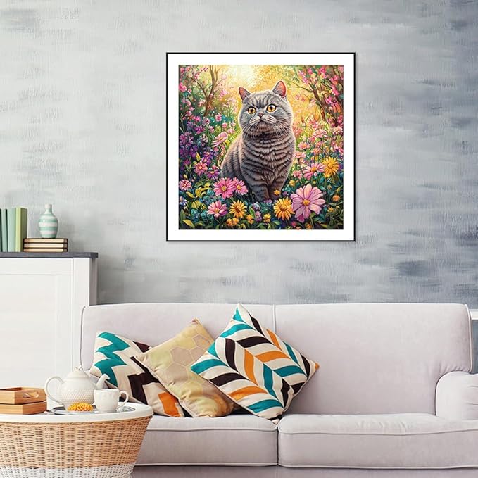 WSLWXSHM Diamond Painting Kits for Adults Cat, Round Full Drill Diamond Art Kits, 5D DIY Paint with Diamonds Crafts for Home Wall Decoration Gifts 12×12Inch, Animal