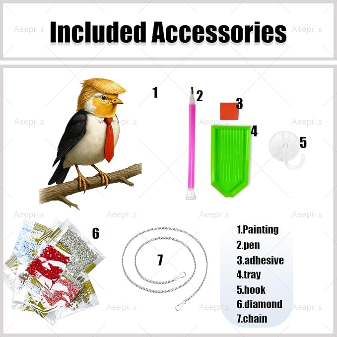 Aeepics Hanging Diamond Art Kit for Adult, DIY Diamonds Painting Pendant Ornament Kit, Acrylic Diamond Art Painting Board Kit (Bird)