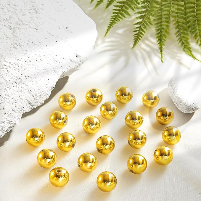 Laopottbeads 230 Pcs Gold 12MM Beads for Jewelry Making Round Beads DIY Kit for Bracelets, Earrings, Necklaces & Anklets