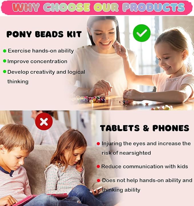 MontoSun Bead Bracelet Making Kit, Friendship Bracelets Making Beads Kit, Pony Beads Charms Beads Clay Flower Letter Beads for Jewelry Making Kit, DIY Arts and Crafts Gifts for Girls Age 6 7 8 9 10-12