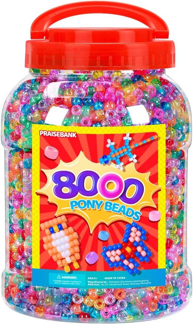 praisebank pony beads, 8000pcs 6x9mm, wholesale beads, bracelets jewelry making, arts & crafts(glitter)
