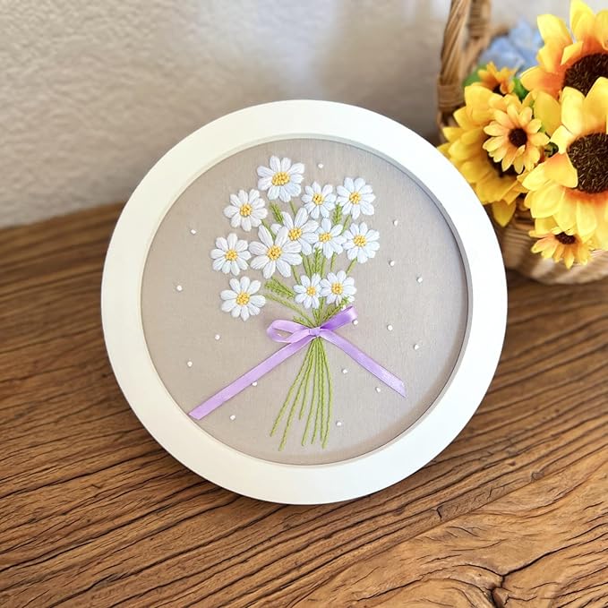 Shyshining Embroidery kit for Adults Beginners,4 Stitch Patterns with 3 Bamboo Hoops & 3 Hoop Stands,Cross Stitch Kits for Adults,Needlepoint Kits,Hand Craft,Step by Step Instructions & Video